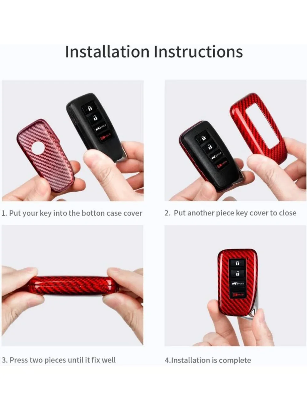 Real Glass Fiber Key Fob Cover for Lexus LX570 RX450 RX350 IS350 - Red Protector